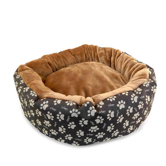 Culcus moale cu perna, pentru caine/pisica, culoare crem-maron, impermeabil, baza antiderapanta, 50 cm - TrendyZ