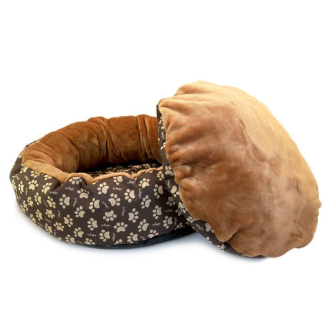 Culcus moale cu perna, pentru caine/pisica, culoare crem-maron, impermeabil, baza antiderapanta, 50 cm - TrendyZ