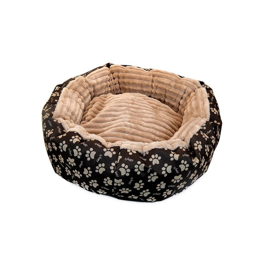 Culcus moale cu perna, pentru caine/pisica, culoare maro-raiat, impermeabil, baza antiderapanta, 50 cm - TrendyZ