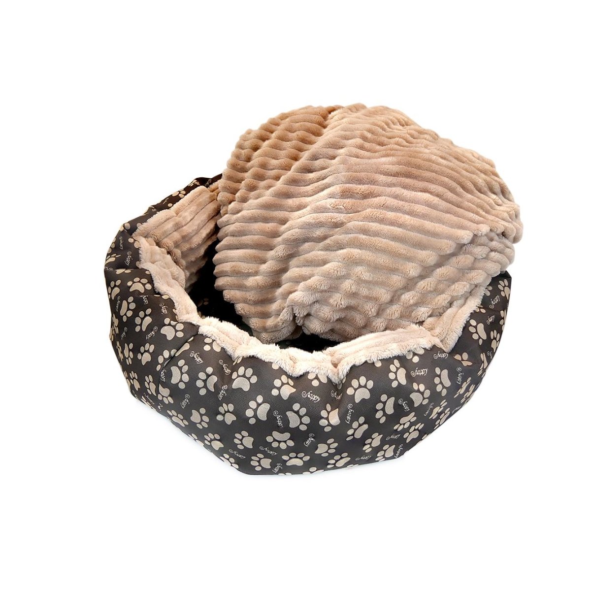 Culcus moale cu perna, pentru caine/pisica, culoare maro-raiat, impermeabil, baza antiderapanta, 50 cm - TrendyZ