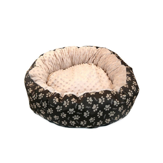 Culcus moale cu perna, pentru caine/pisica, Model Minky, culoare crem-maro, impermeabil, baza antiderapanta, 50 cm - TrendyZ