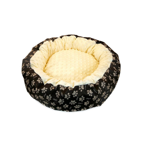 Culcus moale cu perna, pentru caine/pisica, Model Minky, culoare galben, impermeabil, baza antiderapanta, 50 cm - TrendyZ