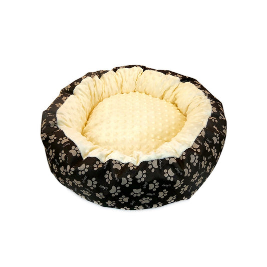 Culcus moale cu perna, pentru caine/pisica, Model Minky, culoare galben, impermeabil, baza antiderapanta, 50 cm - TrendyZ