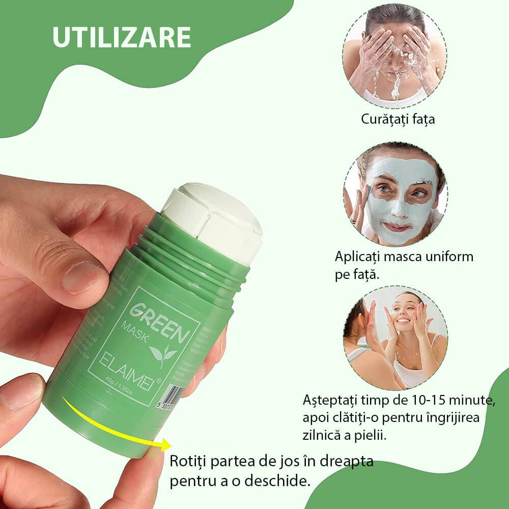 Masca faciala stick cu extract de ceai verde, anti-acnee si puncte negre, 40g - TrendyZ