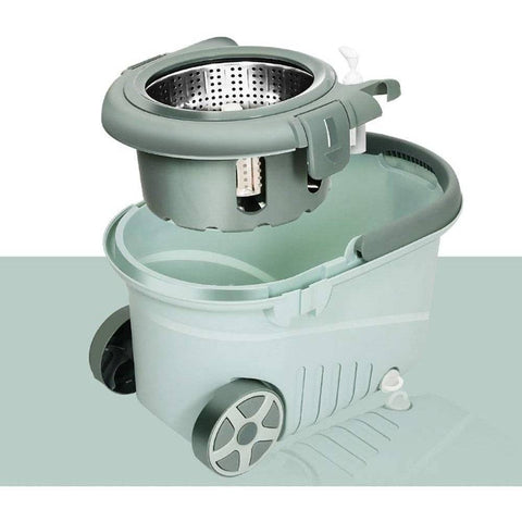 Set mop rotativ cu galeata Flippy, material plastic si microfibra, o rezerva inclusa, rezistent, cu dop scurgere, vas detasabil, orificiu pentru solutie, pentru interior, capacitate 8 l, verde - TrendyZ