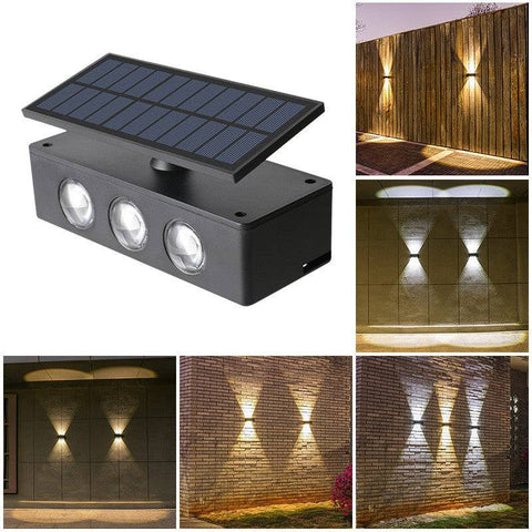Lampa solara LED bidirectionala Flippy, cu panou ajustabil, comutator culoare lumina, pentru perete, scari, gradina, terasa, 16 x 6.5 cm, 6 LED-uri, material ABS, baterie 3.7 V, 1200mah, multicolor - TrendyZ