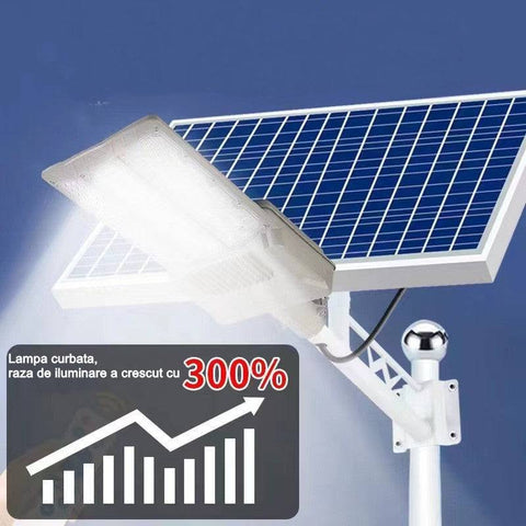 Lampa solara stradala Flippy, pentru curte sau strada, cu doua grile, finisaj mat, rezistent la apa, montare prin fixare, senzor lumina, baterie de litiu, IP65, lumina rece, putere 300W, autonomie 10 ore, 51.5 x 21 cm, gri - TrendyZ
