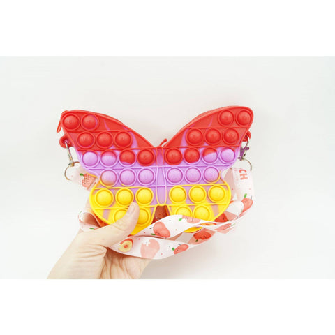 Jucarie antistres din silicon, Flippy, Pop It Now and Flip It, Geanta de umar, Fluture, Galben/Mov - TrendyZ