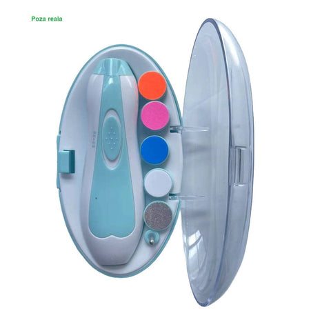 Pila Electrica Unghii pentru Bebelusi, Flippy, 6 Piese, 15 x 4.5 x 3 cm, Silentios, Albastru