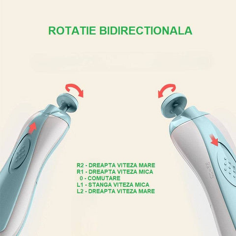 Pila Electrica Unghii pentru Bebelusi, Flippy, 6 Piese, 15 x 4.5 x 3 cm, Silentios, Albastru