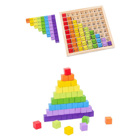 Joc Montessori din Lemn, Flippy, Tabla Inmultirii, Blocuri, Tabel de Multiplicare pana la 9x9, Multicolor, 18x18x1.5 cm