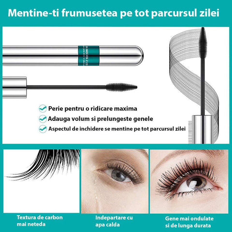 Mascara 4D 2 in 1 Silk Fiber, periuta cu cap dublu, waterproof, uscare rapida, 9 ml - TrendyZ