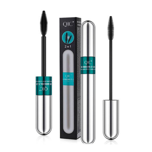 Mascara 4D 2 in 1 Silk Fiber, periuta cu cap dublu, waterproof, uscare rapida, 9 ml - TrendyZ